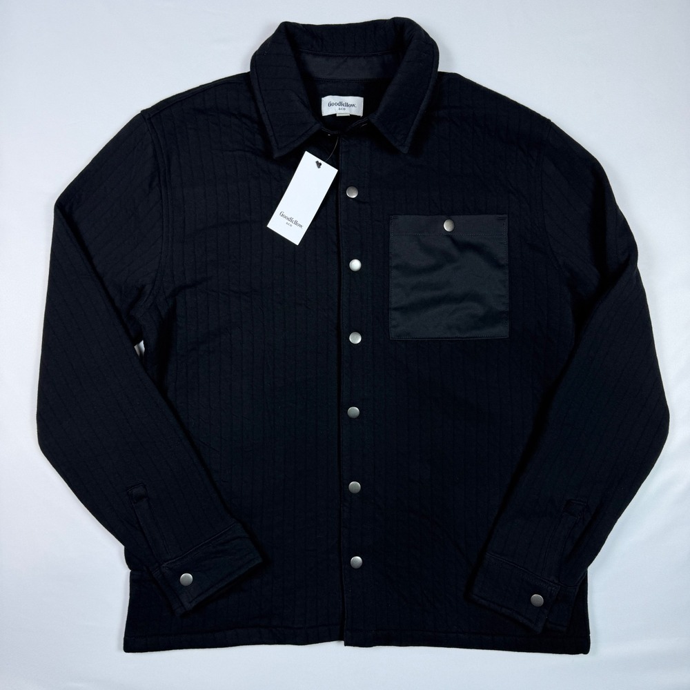 Goodfellow Quilted Shirt Jacket Mens M‎ Black Snap Front Utility Shacket